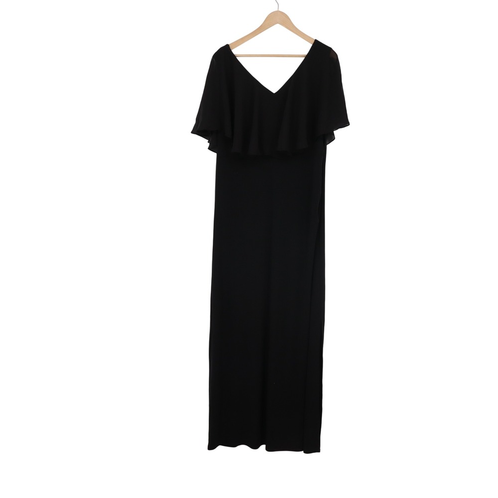 Connected Apparel Dress Womens 18W Black Ruffle V-Neck Maxi Excellent